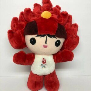 Beijing Olympics 2008 Plush Toy Souvenir Huan Huan Mascot Red Doll Flames 14"